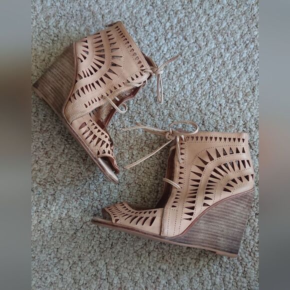 Jeffrey Campbell Rodillo Tan Leather Gladiator Wedge Heels Lace Up size 8 - Picture 6 of 13